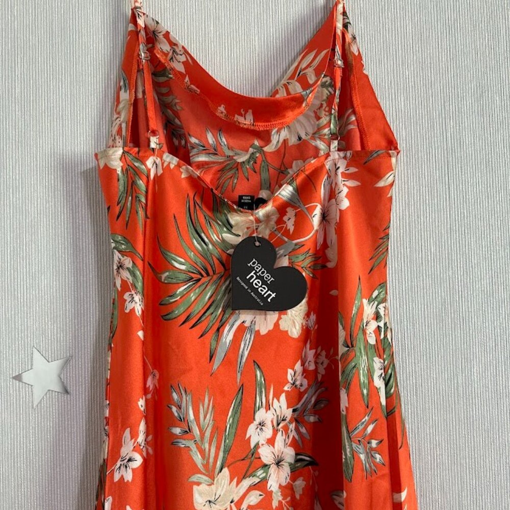 Paperheart Orange Floral Tropical Satin Dress Size: M - Picture 5 of 7